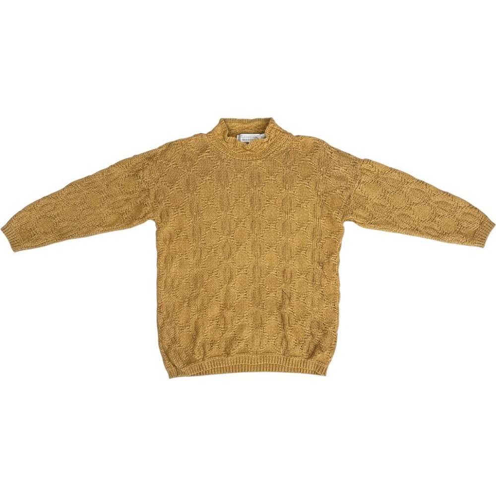 Vintage Sweaters Mustard Yellow Cotton Chunky Cable Knit Mock Sweater Small S